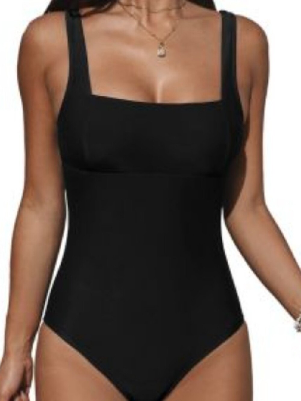 CupShe Square Neck Line Classic Black One-Piece Swimsuit Size M NWT.